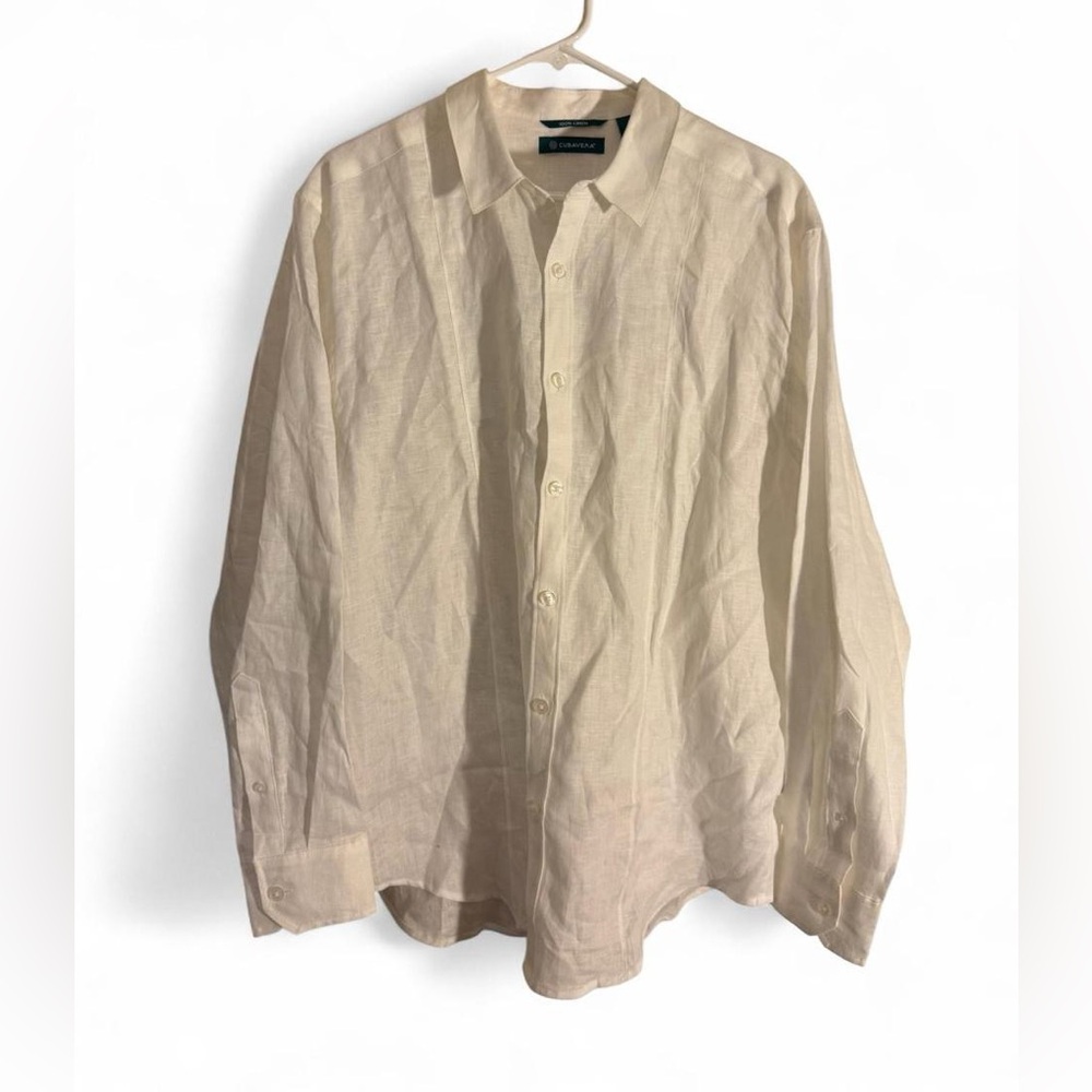 🌴 NWT Cubavera Women's 100% Linen Button-Up Shirt - Bright White - Size L/G 🌴